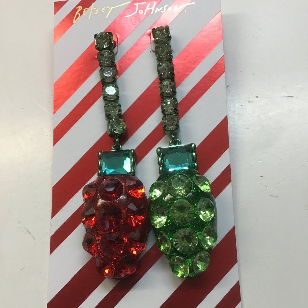 Betsey Johnson New Red and Green Mismatch Christmas Light Bulb Earrings